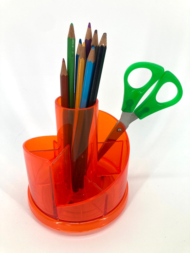 Rotating Pencil Tray in Orange Plastic Vintage 1970 image 2