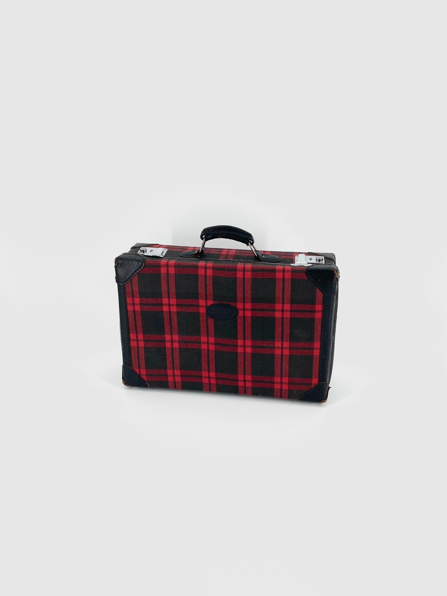 Suitcase Red Scottish Decor Fabric - Vintage - 1960s