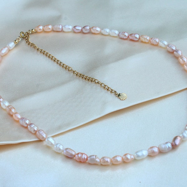 Pink pearl necklace | Real natural pink pearl chocker | Pink natural pearls necklace | Real pearl necklace soft pink | Single string Pearls