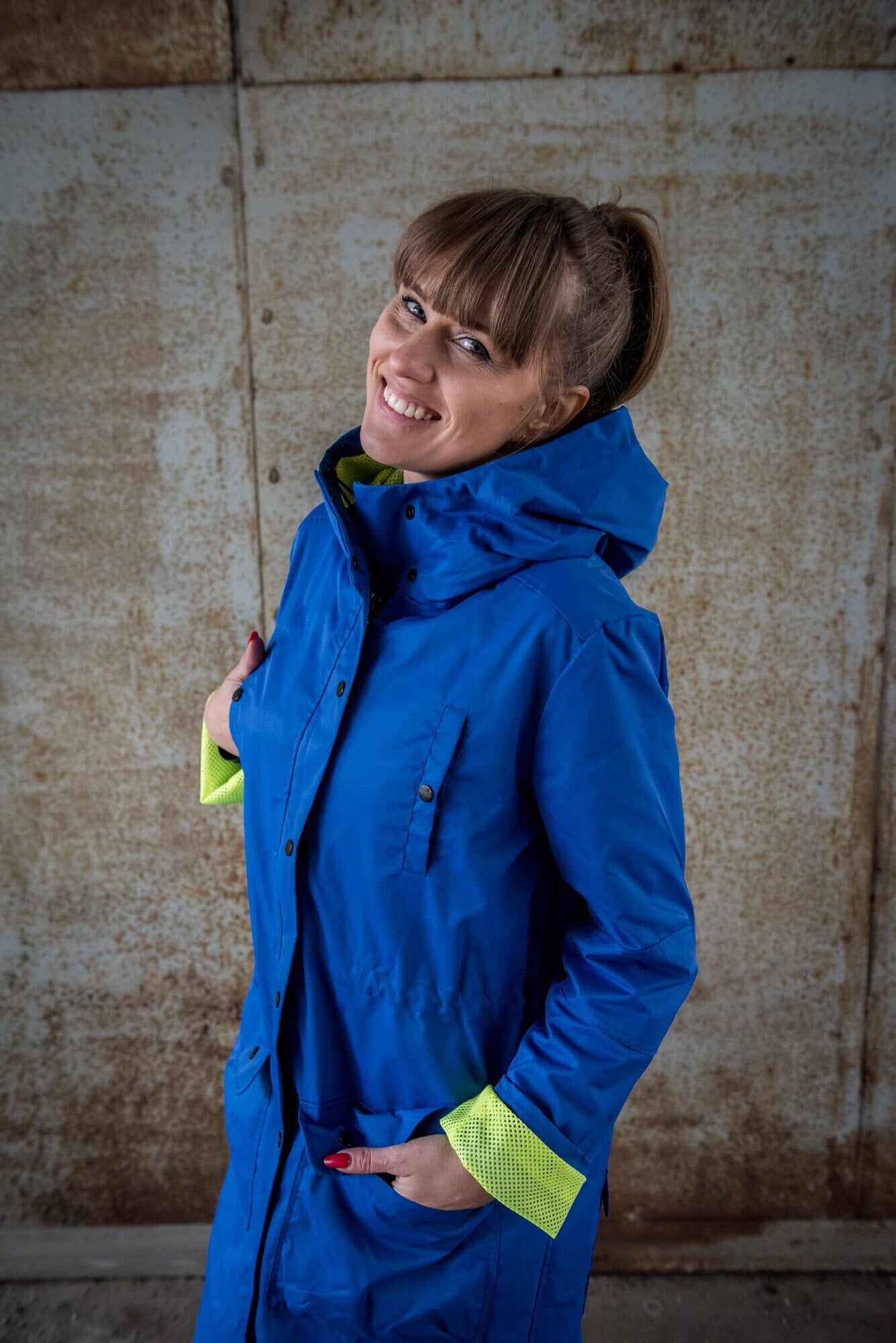 L407 Ladie's Royal Blue Rain Jacket with Hampton Marching Band