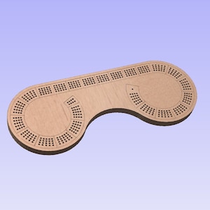 May include: A wooden cribbage board with two scoring tracks and a center peg hole. The board is made of light brown wood and has a natural wood finish.