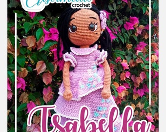 Isabella amigurumi pattern in pdf in SPANISH removable outfit 43 cm high