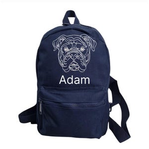 Sac à dos personnalisé brodé • Mini cartable pour la maternelle • Sac à dos personnalisé avec tête de chien. Livraison rapide.