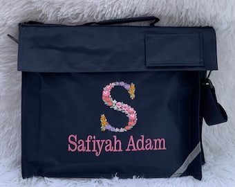 Embroidered Floral Letter Book Bag • Personalised Girls School Bag