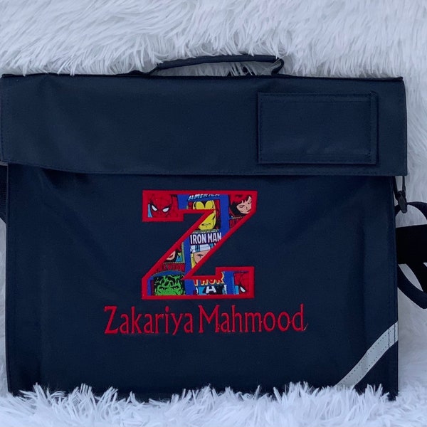 Personalisierte Kinder klassische Buchtasche | Gestickter mit Monogramm Buchstabe Name Kinder Grundschulbuchtasche | Schnelle Lieferung