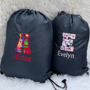 Personalised Embroidered Drawstring Gym Bag | Premium  Monogrammed Initial and Name PE  Back to school Water Resistant bag. Fast Delivery