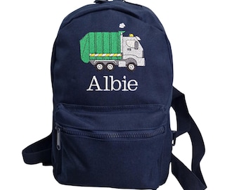 Gestickter personalisierter Kleinkindrucksack | Müllauto | Kindergartentasche | Schnelle Lieferung