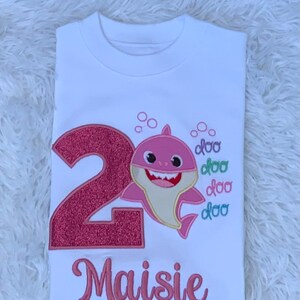 Personalised Baby shark birthday T-shirt | Girls embroidered birthday outfit | Shark birthday Top