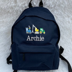 Sac à dos brodé personnalisé pour tout-petit | Tracteur | Train | Sac de bébé Digger | Livraison rapide