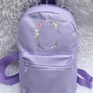 Sac à dos brodé personnalisé pour filles, mini sac à dos à lettres florales, sac de rentrée, sac à initiales de fleurs, cadeau d'anniversaire, livraison rapide