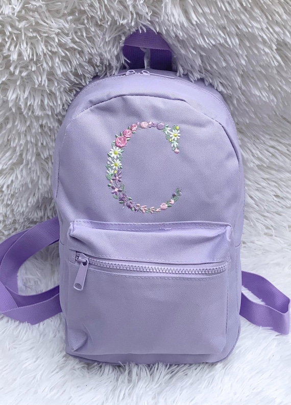 Embroidered Personalised Girls Backpack, Floral Letter mini backpack, Back to school bag, flower initial bag,birthday present, Fast Delivery