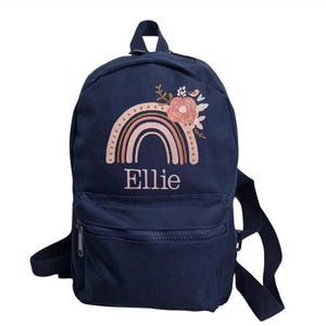 Sac à dos personnalisé brodé | Floral Rainbow Kids Sac à dos personnalisé pour chambre d'enfant Sac à dos pour la rentrée scolaire | cadeau d'anniversaire. Livraison rapide