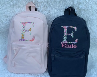 Embroidered Personalised Girls Backpack | Floral Letter mini backpack | nursery kids Custom backpack | birthday present | Fast Delivery