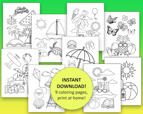 9 Summer Coloring Pages for Kids Vacation Coloring Sheets for