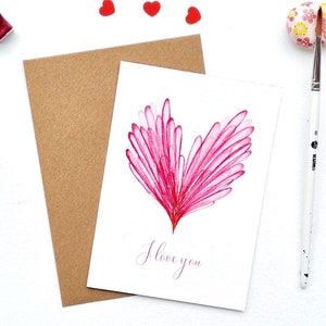Watercolor illustration heart pink flower petals I love you Valentine's Day PRINT A6 (postcard) /A5/A4