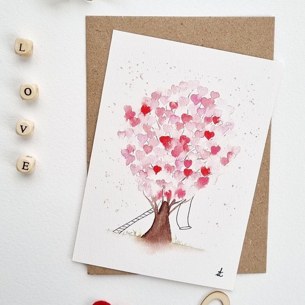 Postkarte Aquarell Illustration Baum der Liebenden rosa DRUCK A6