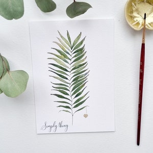 Illustration aquarelle botanique feuille verte fougère coeur doré collection herbier PRINT A6/A5/A4