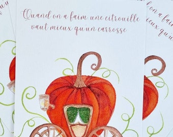 Postcard illustration watercolor pumpkin carriage PRINT A6