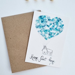 Carte postale illustration aquarelle coeur bleu Home sweet home PRINT A6/A5/A4