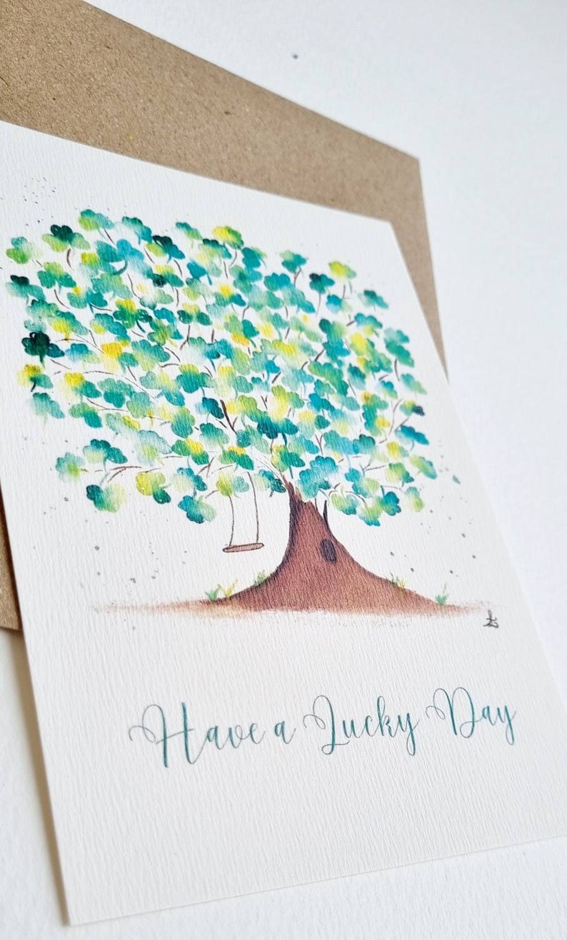 Carte postale illustration aquarelle Arbre de la chance PRINT A6 texte personnalisable image 9