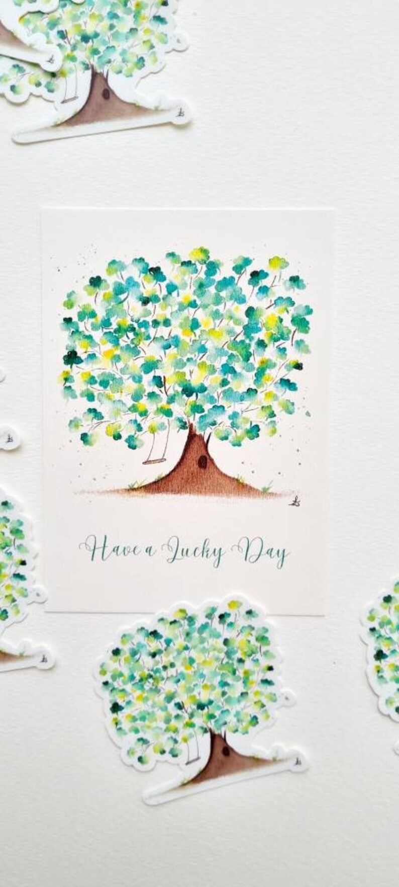 Carte postale illustration aquarelle Arbre de la chance PRINT A6 texte personnalisable image 6