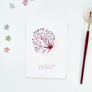 Carte postale aquarelle illustration silhouette visage arbre Bonne fête maman PRINT A6