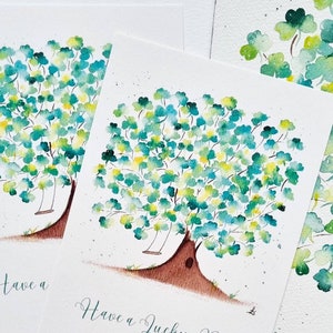 Carte postale illustration aquarelle Arbre de la chance PRINT A6 texte personnalisable image 2