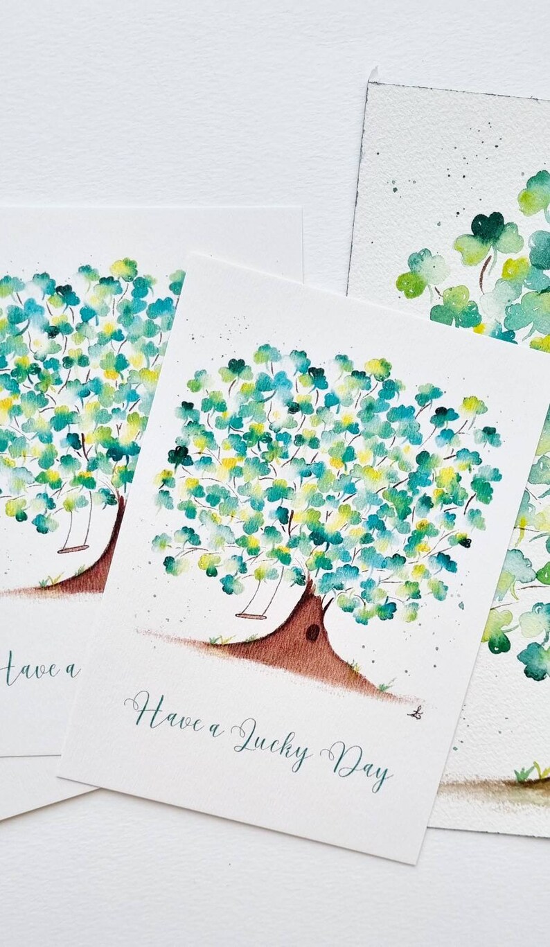 Carte postale illustration aquarelle Arbre de la chance PRINT A6 texte personnalisable image 2