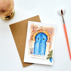 Aquarell-Illustration Blaue Tür Tunesien-Kollektion Evasion PRINT A6