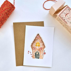 Aquarellillustration eines Lebkuchenhauses und Süßigkeiten DRUCK A6 / A5 / A4