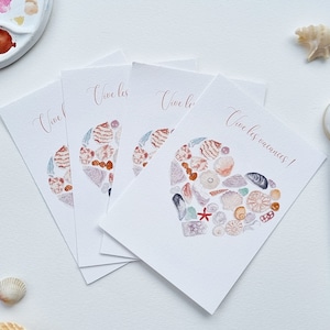 Carte postale aquarelle coquillages coeur collection printemps PRINT A6 texte personnalisable image 6
