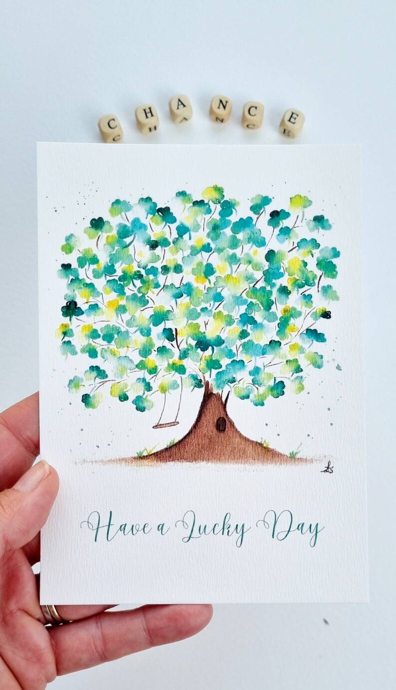 Carte postale illustration aquarelle Arbre de la chance PRINT A6 texte personnalisable image 10