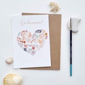 Carte postale aquarelle coquillages coeur collection printemps PRINT A6 texte personnalisable image 2