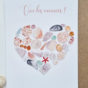 Carte postale aquarelle coquillages coeur collection printemps PRINT A6 texte personnalisable image 3