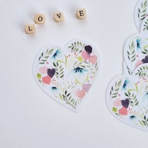 Sticker illustration aquarelle coeur fleuri poétique (vinyl)