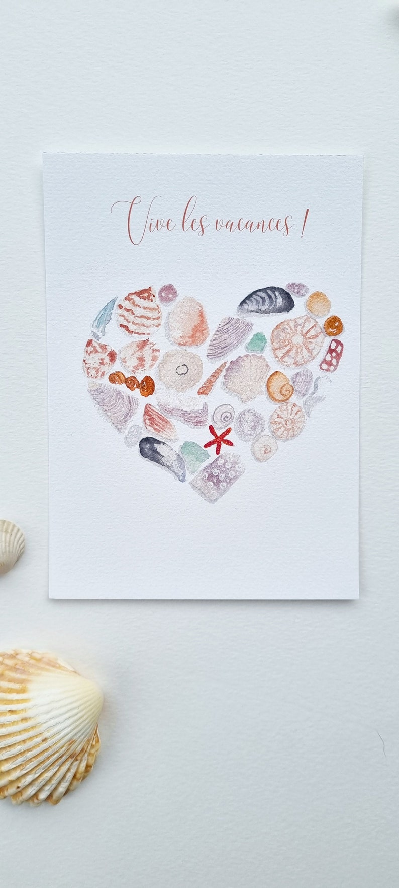 Carte postale aquarelle coquillages coeur collection printemps PRINT A6 texte personnalisable image 4