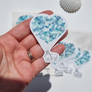 Sticker Envol maison ballons coeurs bleus Vinyl