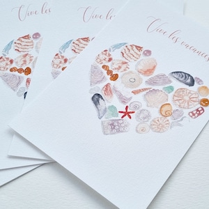 Carte postale aquarelle coquillages coeur collection printemps PRINT A6 texte personnalisable image 5