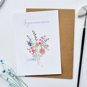 Carte postale aquarelle illustration anniversaire bouquet collection printemps PRINT A6 Joyeux anniversaire
