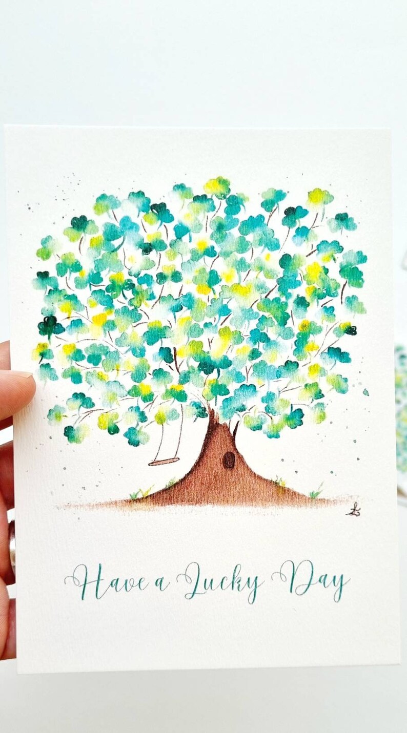 Carte postale illustration aquarelle Arbre de la chance PRINT A6 texte personnalisable image 5