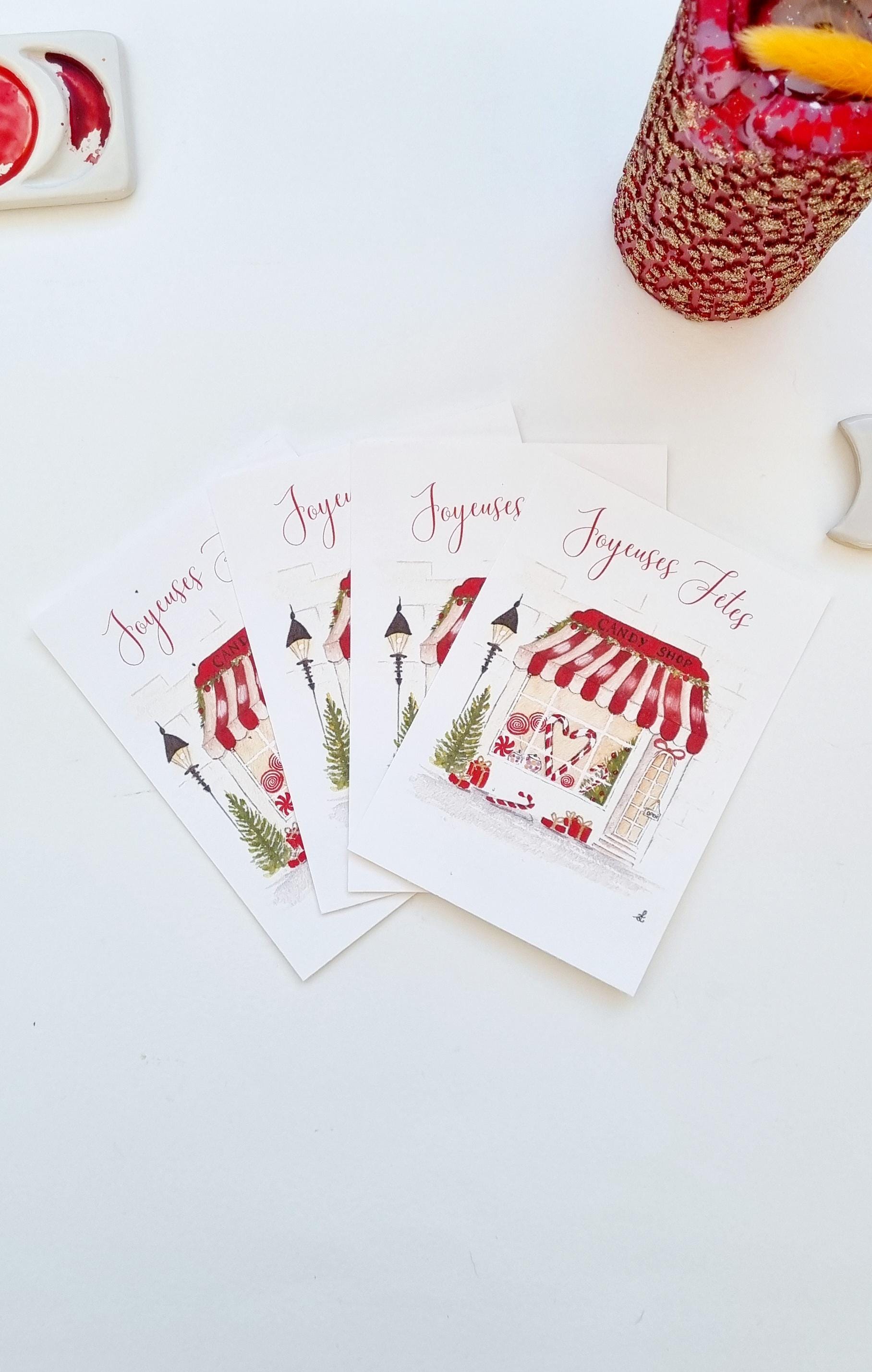 Watercolor Postcard Illustration Candy Shop Christmas Wishes Happy New ...