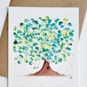 Carte postale illustration aquarelle Arbre de la chance PRINT A6 texte personnalisable image 4
