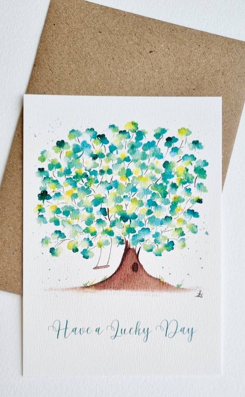 Carte postale illustration aquarelle Arbre de la chance PRINT A6 texte personnalisable image 4