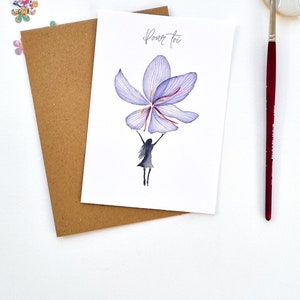 Ilustração de cartão postal em aquarela de uma mulher com uma flor de açafrão "Para você" IMPRESSÃO A6 roxo