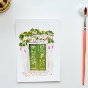 Postal de ilustración en acuarela Green Gate Toscana Italia Wisteria Collection Evasion PRINT A6