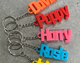 Personalised Name Keyring Keychain - 3D Printed - School Bag Tag - Party Bag Fillers - Small Gifts