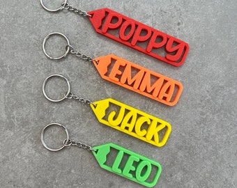 Personalised Keyring - Pencil style design - 3D Printed - Name Tag - School Bag Tag - Under 5 Pounds - Party Bag Fillers - Small Gifts