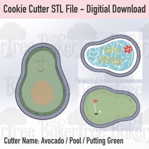 Avocado, Pool, Putting Green - STL File Cookie Cutter - Digital Download