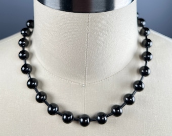 Black 10mm ball chain necklace / choker, 1cm stainless steel oversized giant. Offered in sizes 14" - 36" or custom size stacking contrast