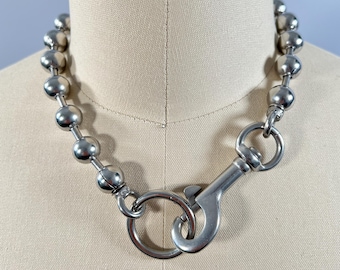 Skate Inspired Utility Chain Bolt Snap Necklace / Choker Stainless Steel – Over sized Silver – 16 to 24 Inch
